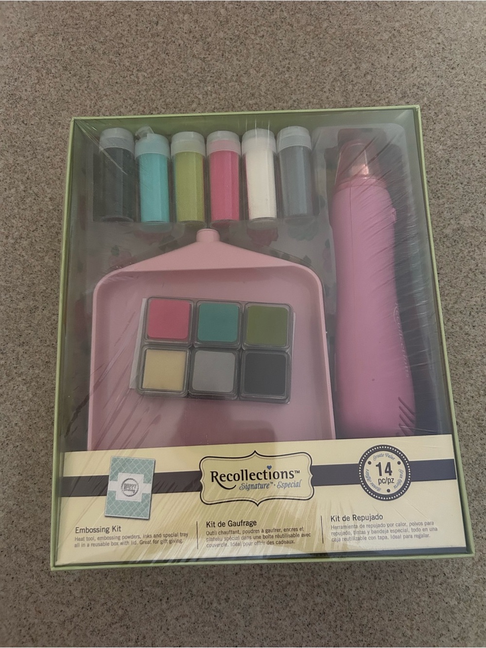 Recollections 14pcs Pink Heat Embossing Tool Set with Multi-Colored Powders NEW